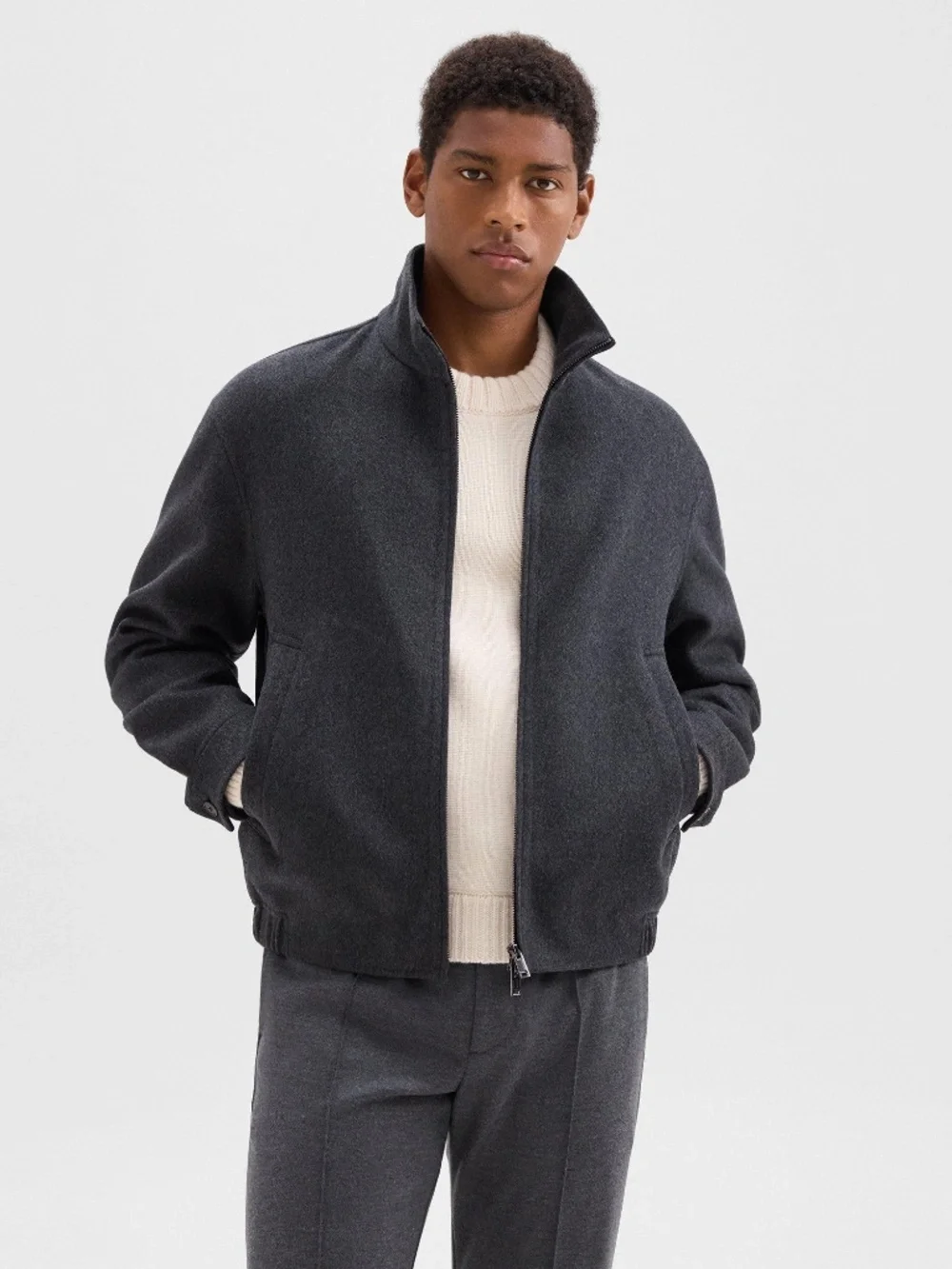 Theory Dark Charcoal Melange Straight Double-Face Wool-Cashmere  XL